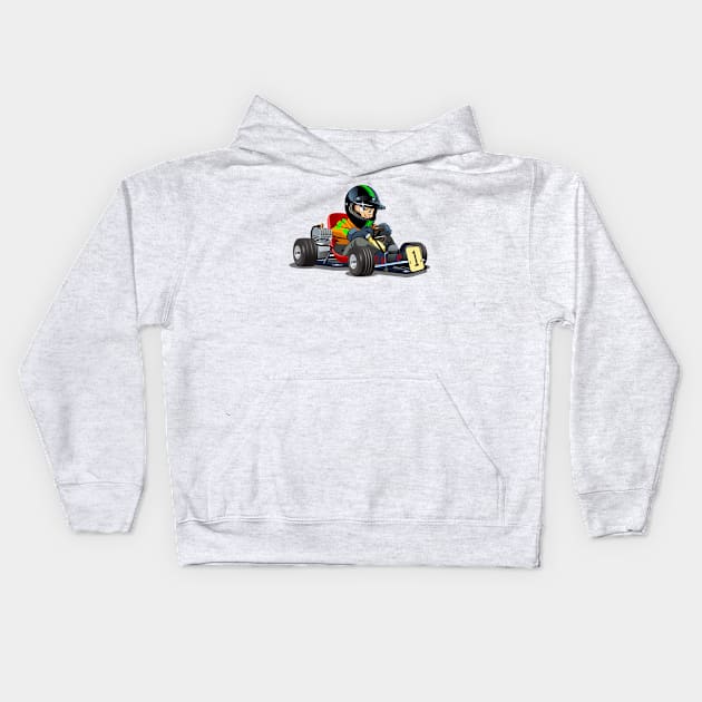 Cartoon kart with kid racer Kids Hoodie by Mechanik